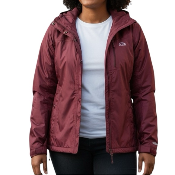 LL Bean Burgundy Red Trail Model TEK Storm Waterproof Rain Jacket with Hood - Picture 1 of 14